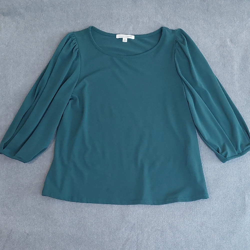 Green Envelope Teal Green Long Sleeve Blouse - Size M